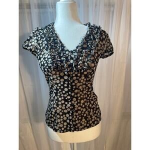 INCSize Small Blouse Button Front w/ Cap Sleeves Black &‎ Tan